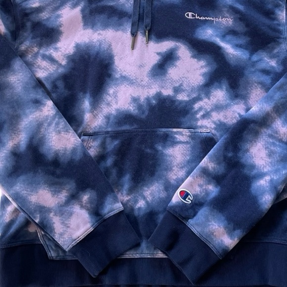 Champion Pullover Sweatshirt Hoodie Navy Blue Pink Pocket Athletic Sporty Size L - Picture 5 of 13